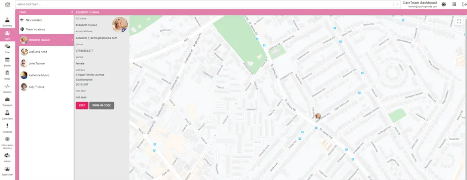 CareTeam web — team view
